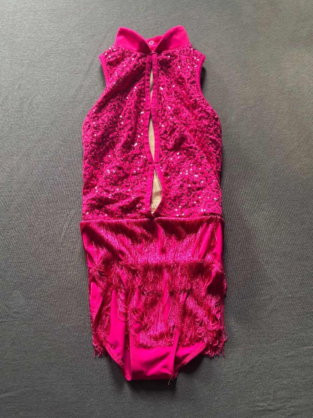 Balera Hot Pink Sequin Keyhole Front Fringe Jazz Tap Dance Costume Dress AM